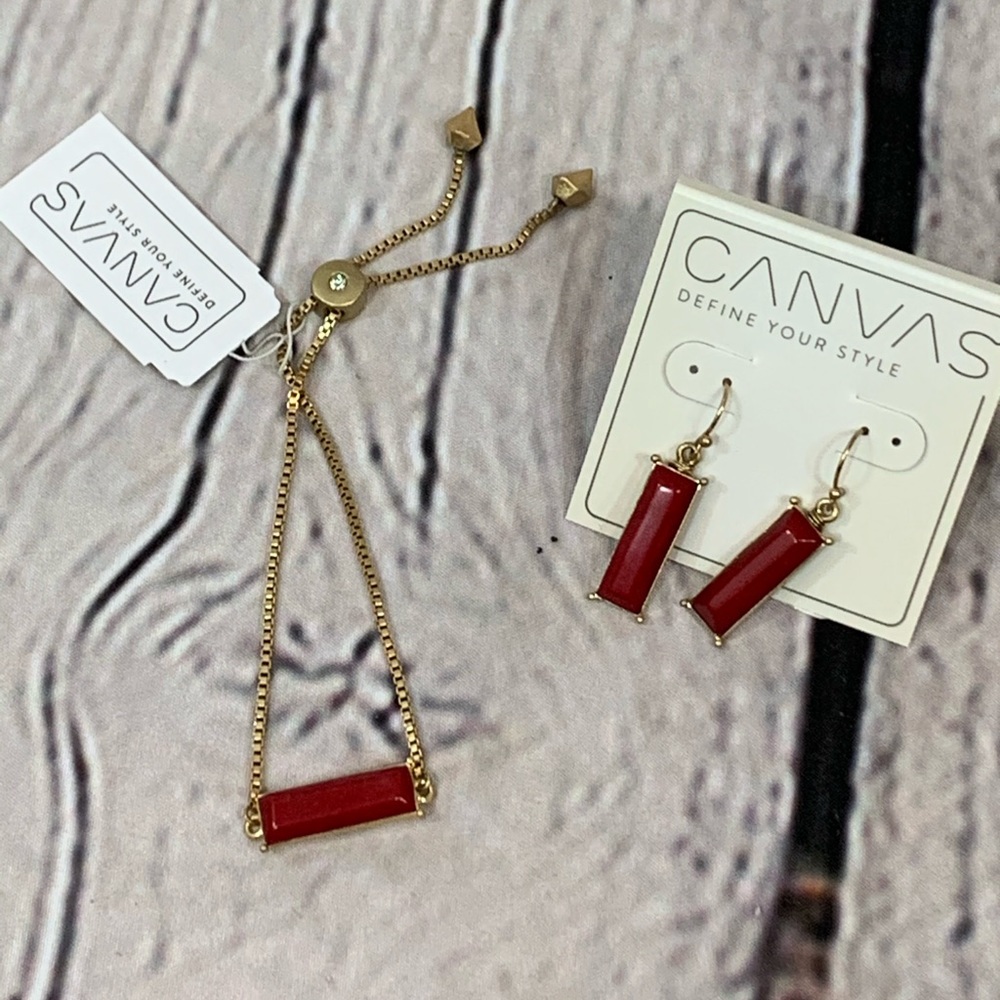 Canvas Red Stone Earrings & Bracelet - NWT